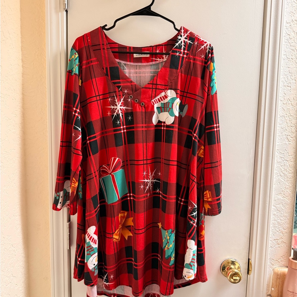 LARA Red and Black Plaid Christmas Tunic